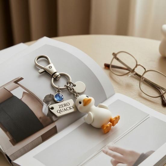Keychain Pendant Inspirational Duck Design Key Holder with Birthstone Charm Encouragement Card Lightweight Healing Gift