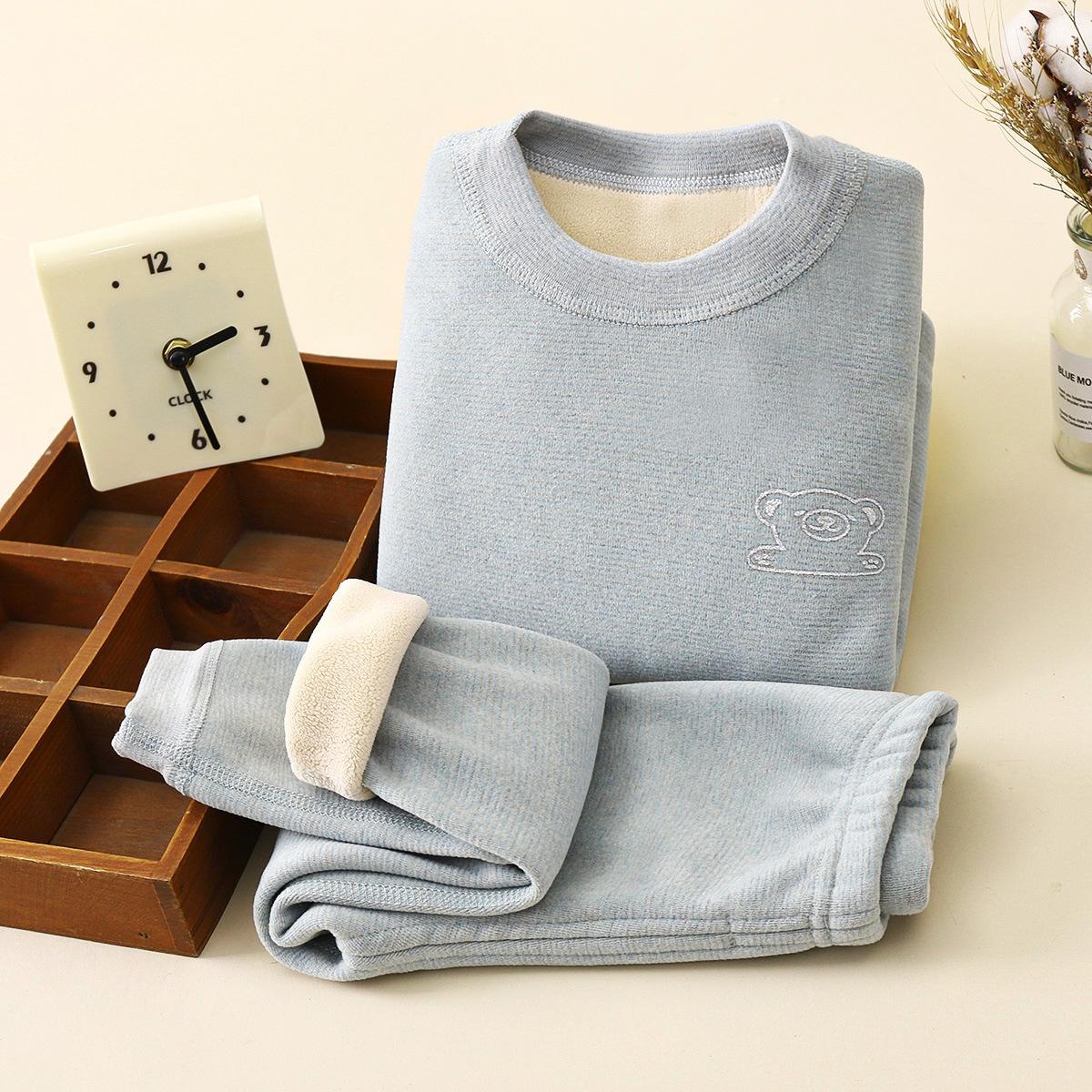 

Детский теплый комплект с толстым вельветом для осени и зимы, детское нижнее белье, одежда для середины осени, осенние брюки, детский комплект 150cm синий