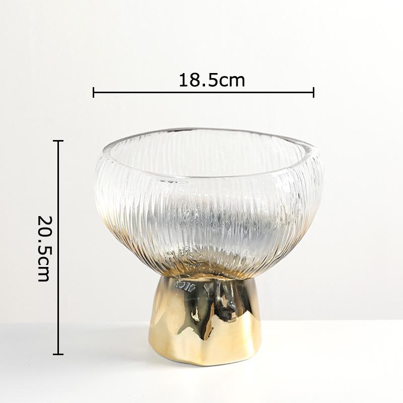 Gilded Transparent Glass Vase Wrinkled Texture Flower Pot Table Decoration Flowers Arrangement Floral Vases Room Aesthetic Decor