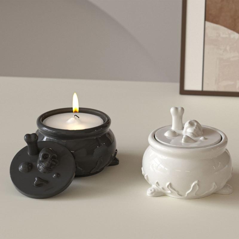 Silicone Skull Storage Jar Mold Suitable for Epoxy Resin Craft Halloween Organizers Storage Container with Hollow Design