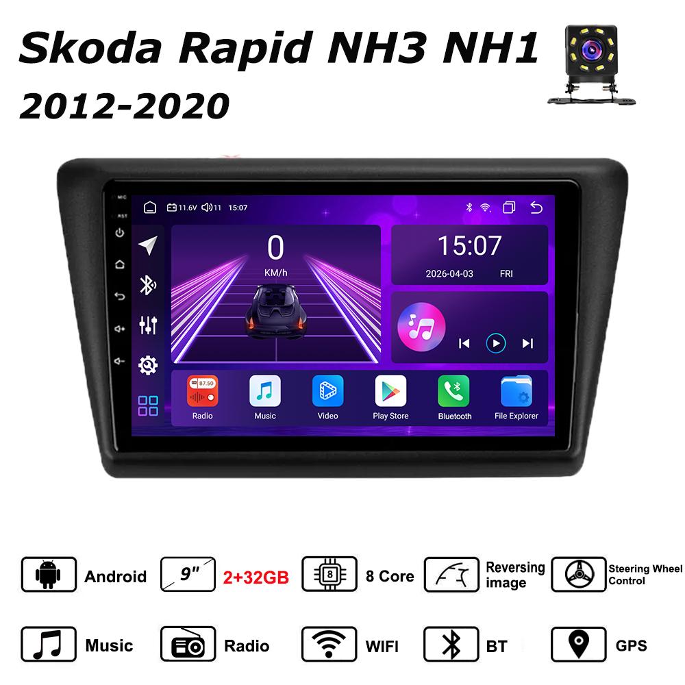 

Автомобильная магнитола Android Car-Play Для Skoda Rapid NH3 NH1 2012-2020 Мультимедийный плеер Головное устройство Стерео Навигация GPS BT WIFI, 8-ЯДЕРНЫЙ ,2+32ГБ чёрный