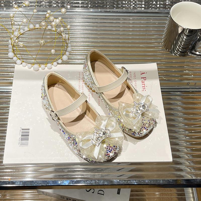 Children's princess shoes spring foreign style Elsa crystal princess shoes non-slip soft sole baby shoes