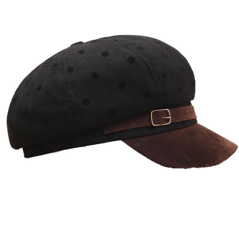 Retro Hong Kong style simple polka dot octagonal hat children autumn and winter fashion versatile painter hat belt buckle color matching cap