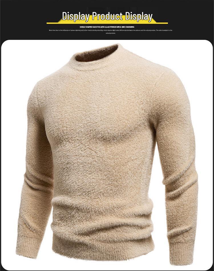 2025 Winter Men's Faux Mink Fur Round Neck Pullover Knitwear - Youth Fashion Casual Base Layer