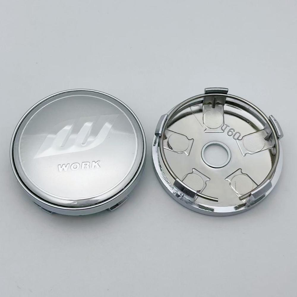 4pcs 60MM ( 56MM I.D ) Car Wheel Center Caps with W Work Logo Emblem Wheel Hubcaps Auto Rim Cover Black/Silver Car Accessories