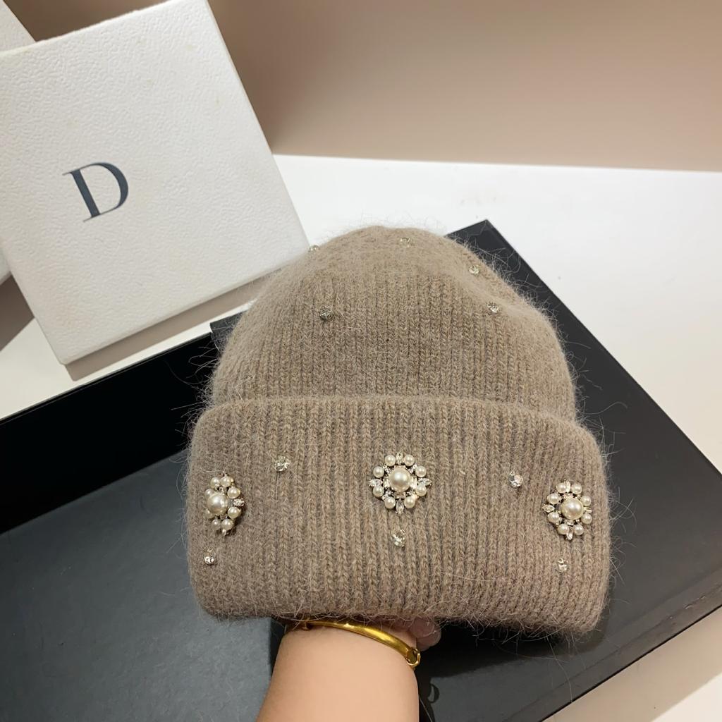 Palace Rhinestone Rabbit Fur Knitted Hat Princess Sweet Celebrity Xiaoxiangfeng Warm Ear Protection Wool Hat