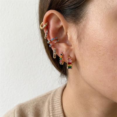 7pcs Colorful Crystal Earrings Set for Women Exquisite Gold Color Copper Zircon Ear Cuffs Earrings Luxury Party Wedding Jewelry