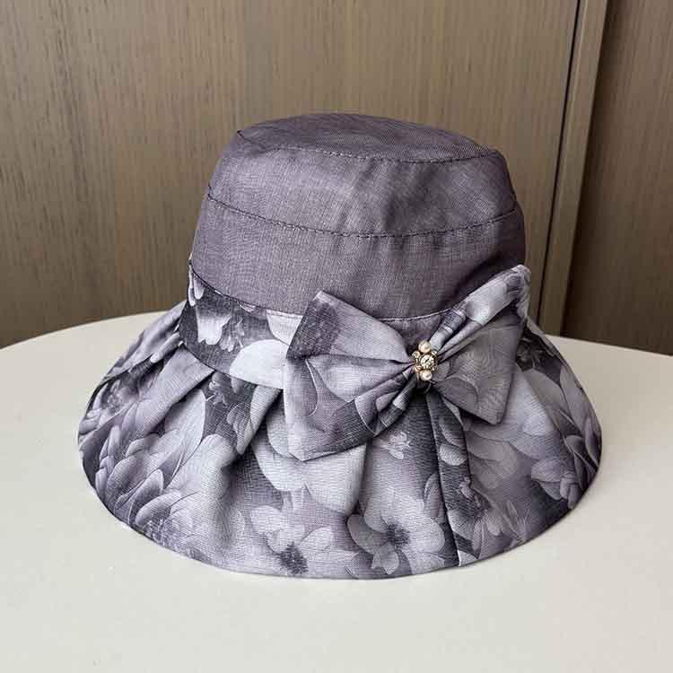 Wide-brimmed sun hat women's summer fashion printing foldable thin organza basin hat, sun hat for shopping