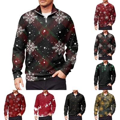 Men's Loose Casual 1/4 Zip Sweatshirt Fashion Printed Long Sleeve Top With Pockets