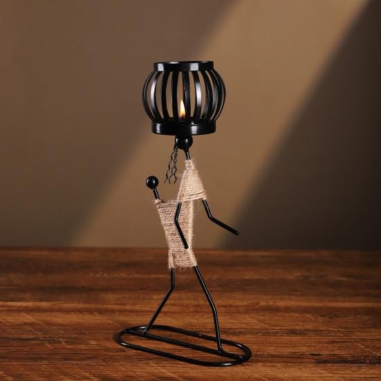 Human Figure Iron Candle Holder Handmade Metal Jute Rope Candlestick Nordic Boho Home Decor for Dining Table Bar Countertop Wedding Restaurant