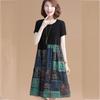 Women Casual  Short Sleeve Long Dress Printed Patchwork A-line Dress