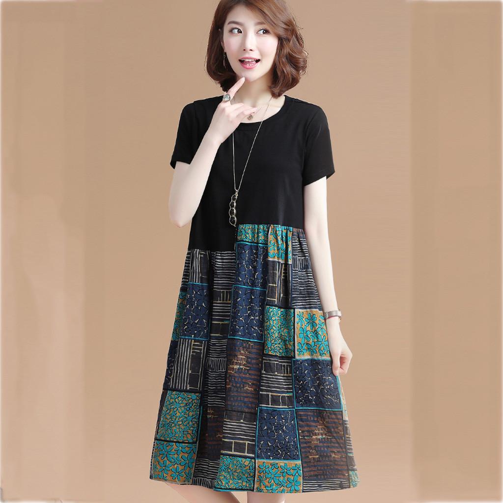 Rochie lungă cu mânecă scurtă, ocazională, pentru femei, rochie a-line cu mozaic imprimat