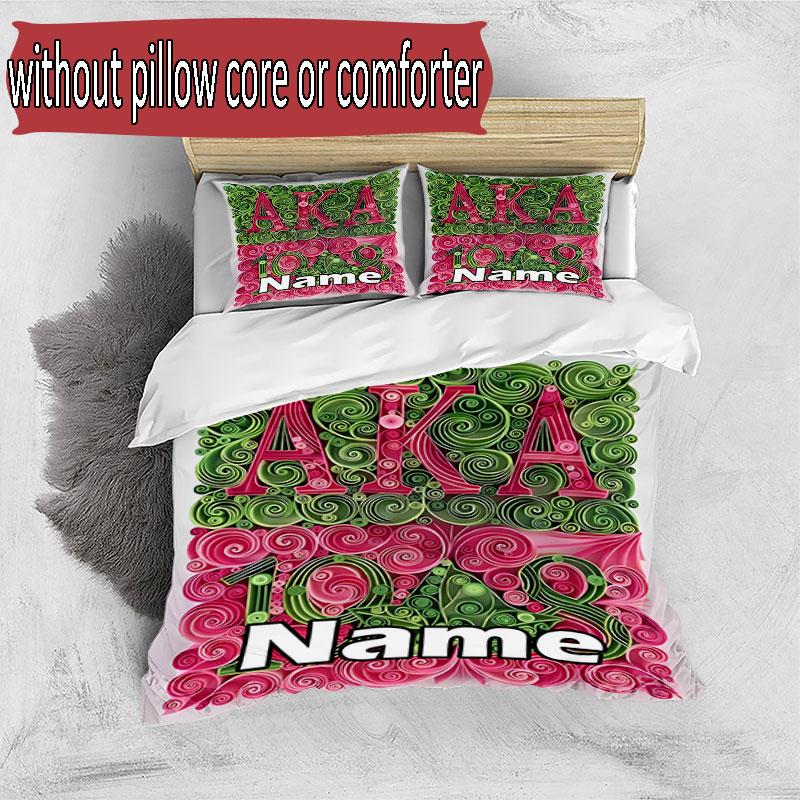 3pcs Duvet Cover Set (1*Duvet Cover + 2*Pillowcase, Without Core), Custom Name Alpha Kappa Alpha Pattern Bedding Set, Home Bedroom Decor Gift