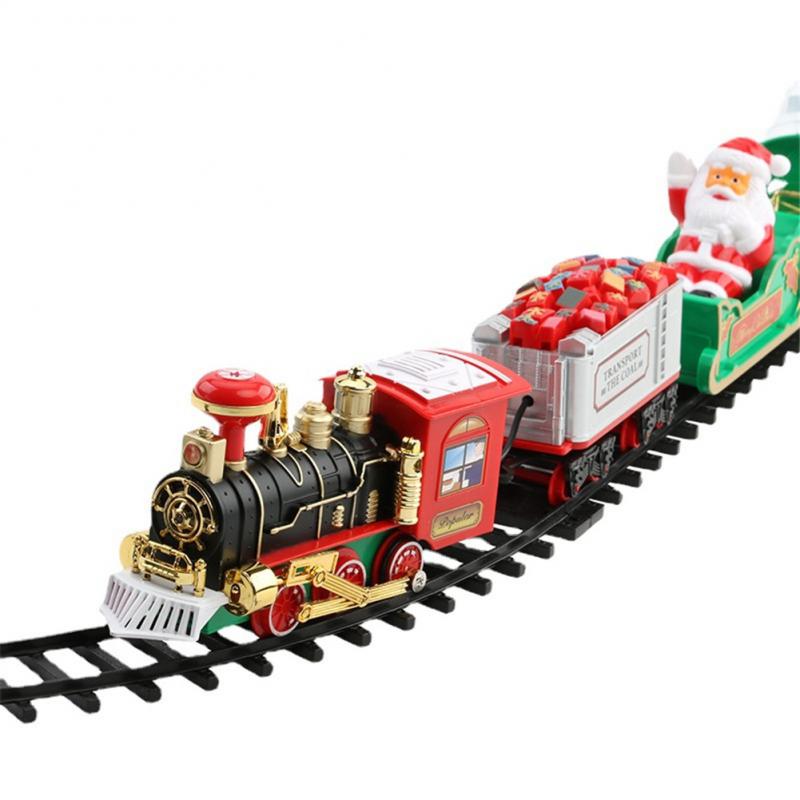 Christmas Train Set Festive Mini Locomotive Model With Lights Sound Water Steam Railway Kits Electric Tracks Toys Kids Gift