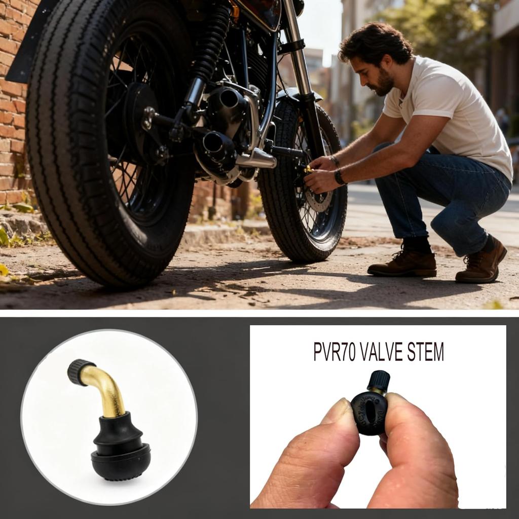 Tubeless Tire Valve Stem PVR70 8PCS Brass Stems Bent 90 Degree Angled Snap-In Black Rubber Base For Motorcycle Scooter ATV Go Kart Fits Tubeless Tire