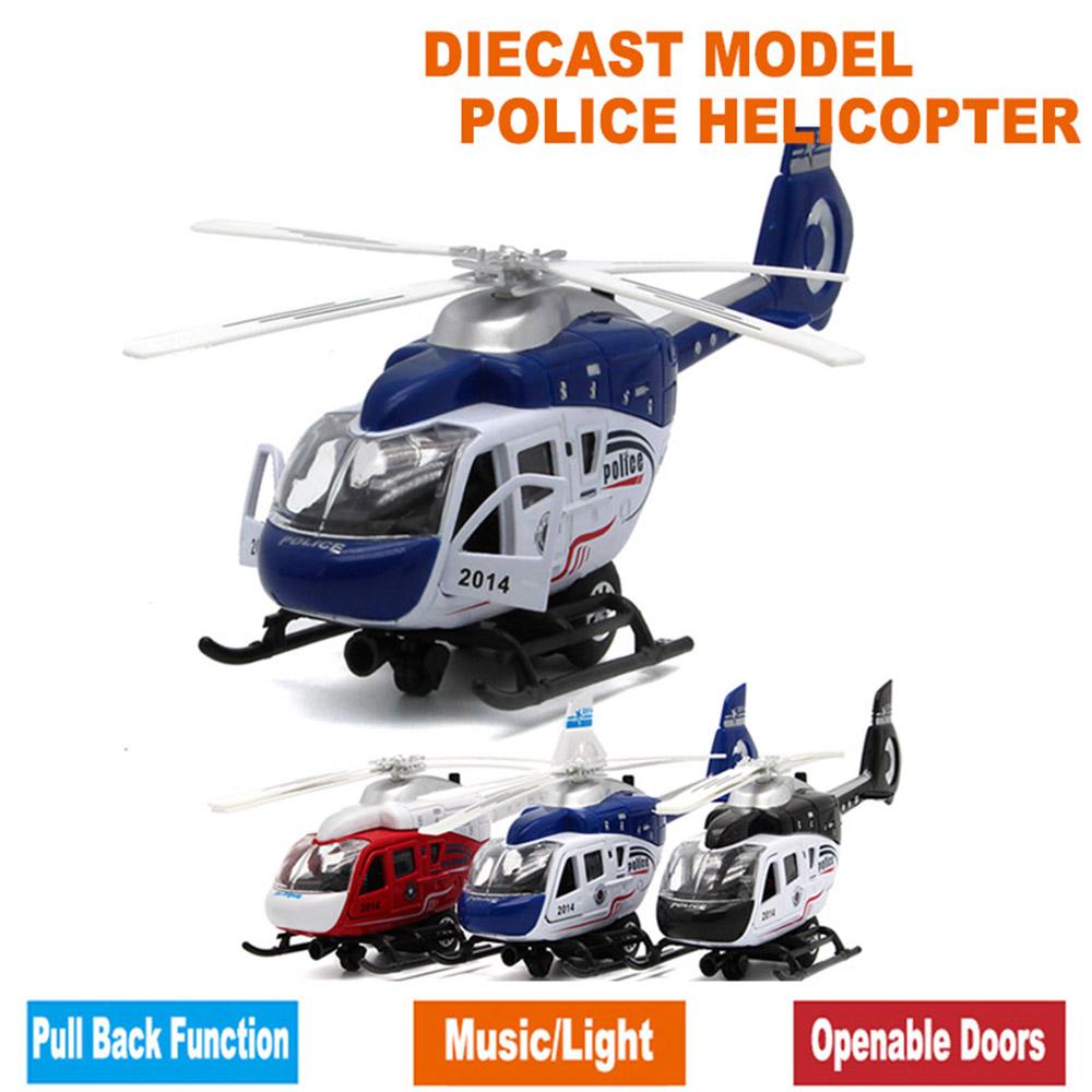 Elicottero Diecast 1/32 Polizia, Elicottero Comando Sicurezza Pubblica, Modello Aereo in Scala, Giocattoli per Bambini Regalo con Funzione a Retrocazione/voce/luce