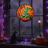 Stained Glass Style Wall Art Halloween Suncatcher Ornament, Vintage Hanging Window Decor with Pumpkin Ghost Bat Witch Festival Atmosphere Gifts