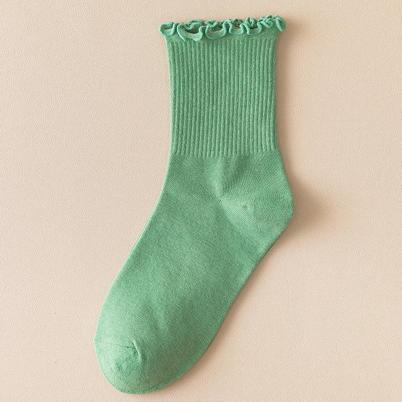 Schwarze Socken mit Ohrrand, Damen-Wadensocken, Weiße Dünne Trendige Sommer-Frotteesocken, Spitzensocken
