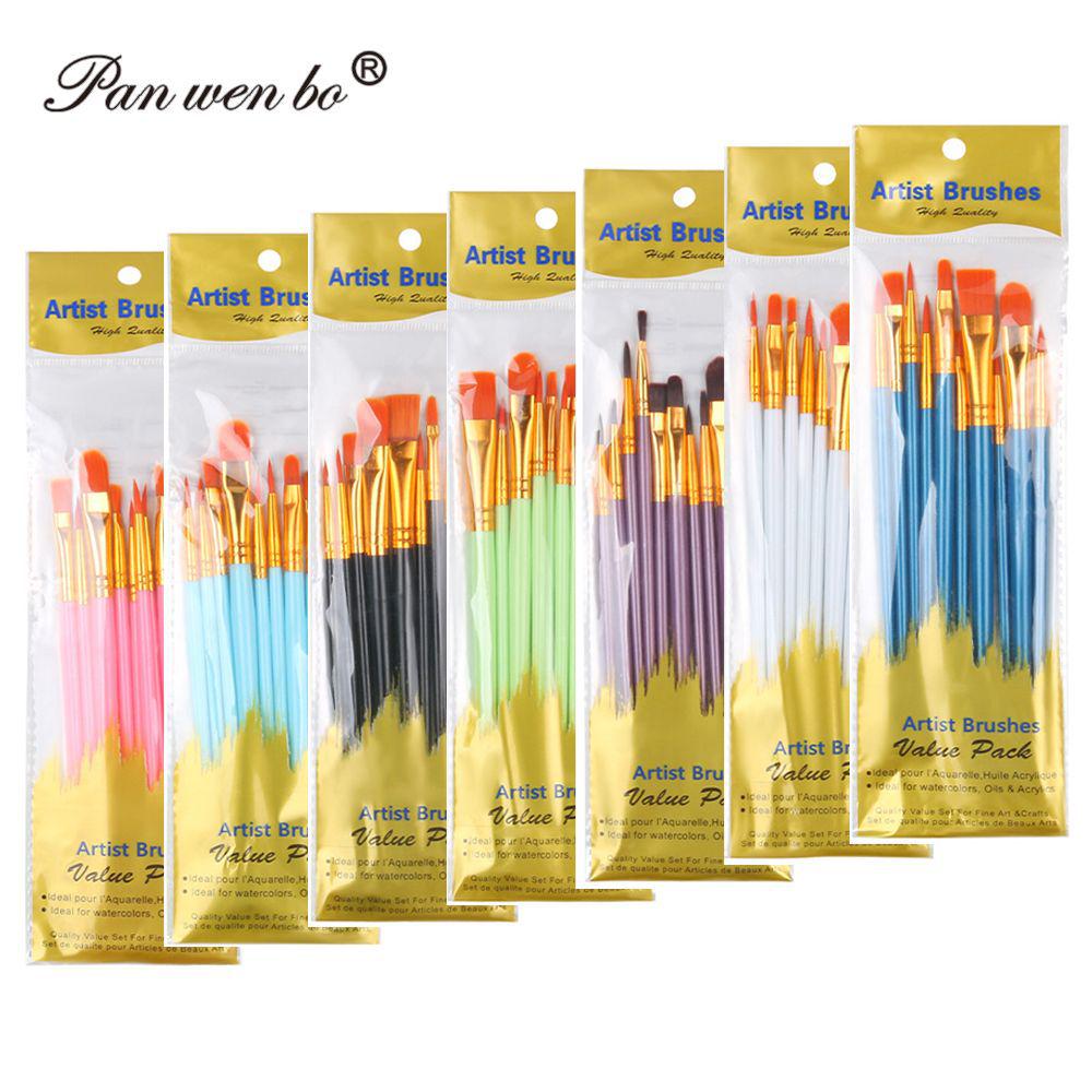 10-Piece Plastic Handle Oil Paint Brush Set for Students