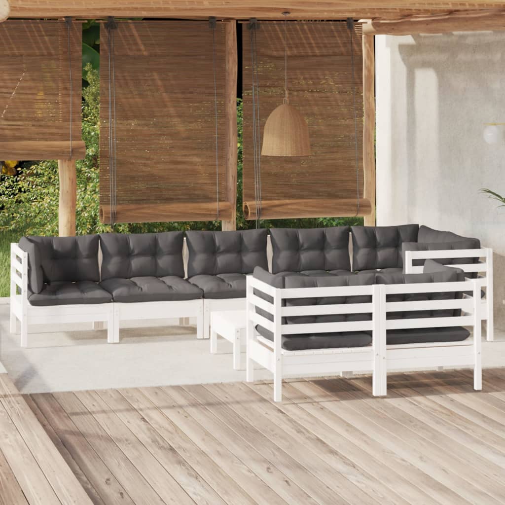 Vidaxl 9-Cz. Garden Lounge Set, With Cushions, White