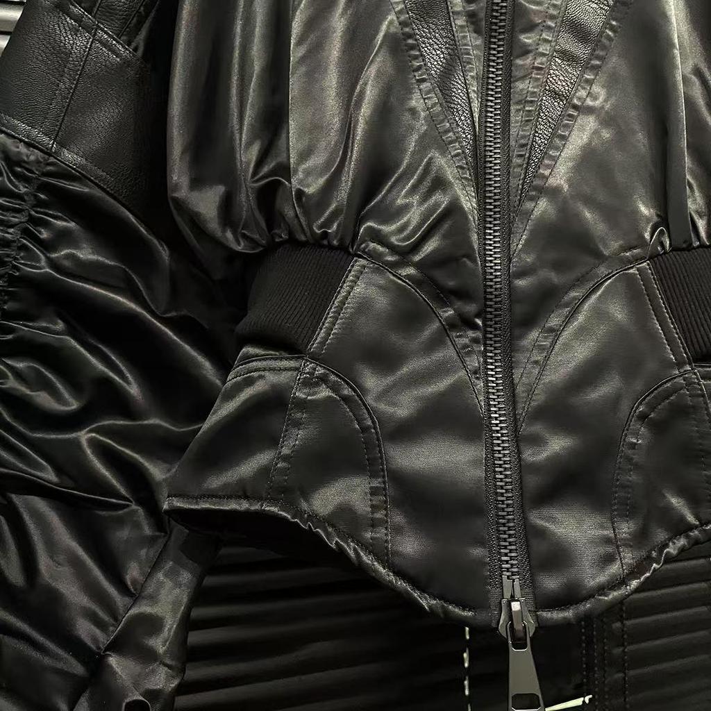 Jarní 2025 Zeštíhlující kožená bunda s řasením v pase