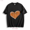 Basketball Heart T Shirt Passionate Orange Love Design  Vintage Washed Graphic Slightly Comfortable Streetwear