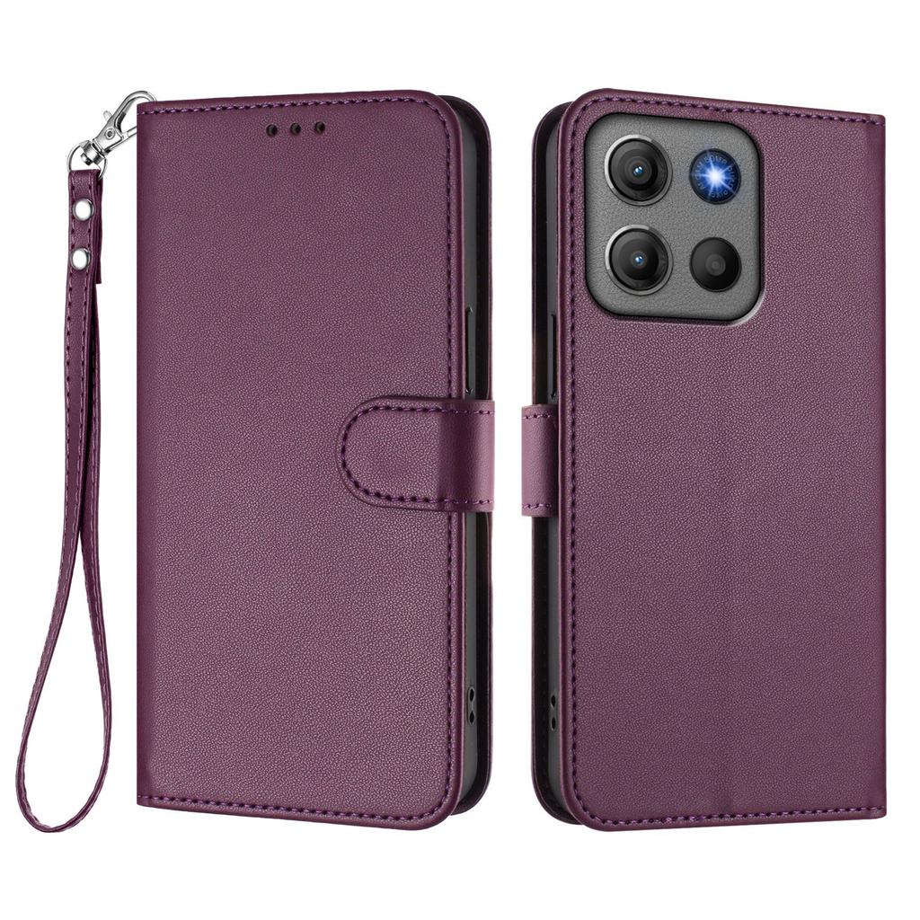 For Motorola Moto G15 Power 4G/Motorola Moto G15 4G Leather Case Wallet Stand Phone Cover with Wrist Strap