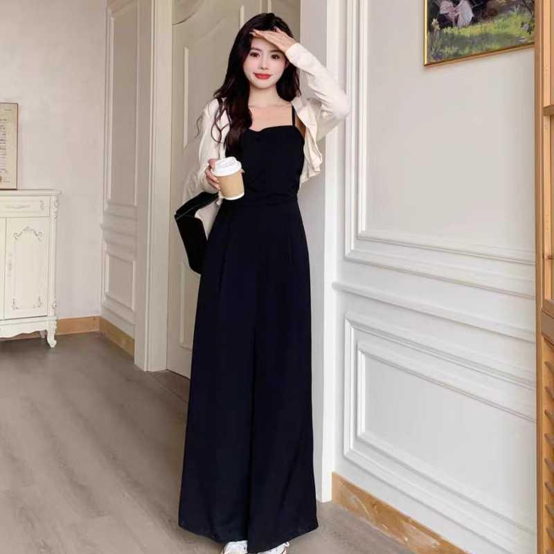 

Plus Size Hepburn-Style Slimming Jumpsuit with Waist-Cinched Shawl - Two-Piece Autumn Suit XXL