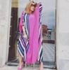 2022 African Plus Size Women's Vertical Stripe Print Sleeve Muslim Dress