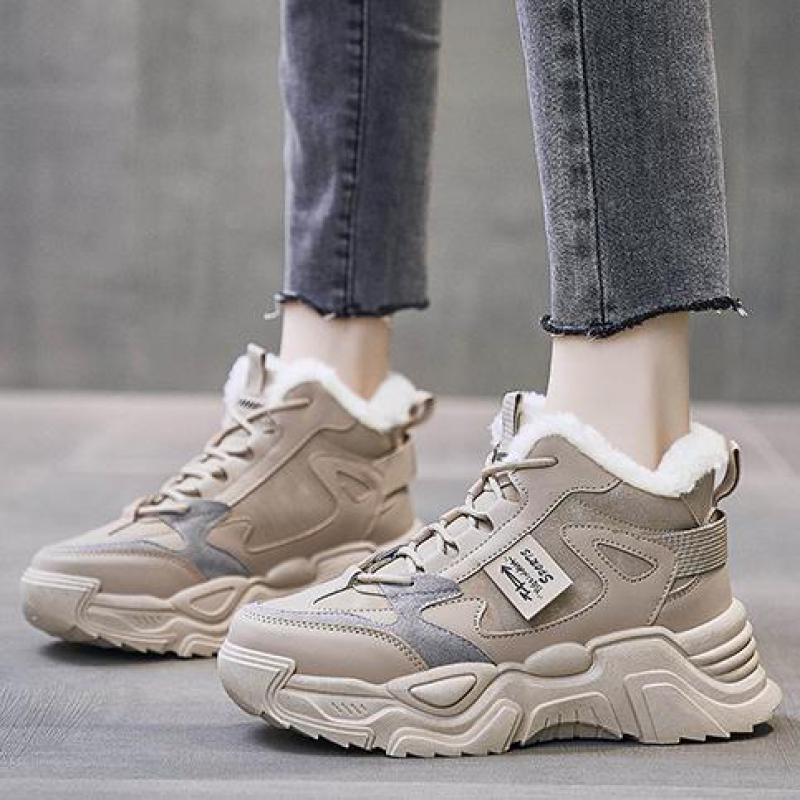 Fashion Women's Winter Sneakers Warm Fur Platform Sneakers Thick Sole Plush Casual Shoes Woman Comfort Ladies High Top Sneakers Feamle
