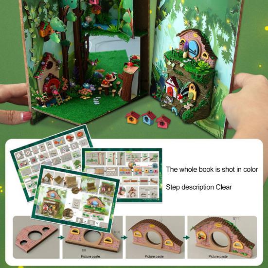 DIY Mini House Kit Wooden Cottage Toy with Furniture Bookend Decor Miniature House with Light Gift for Teens And Adults