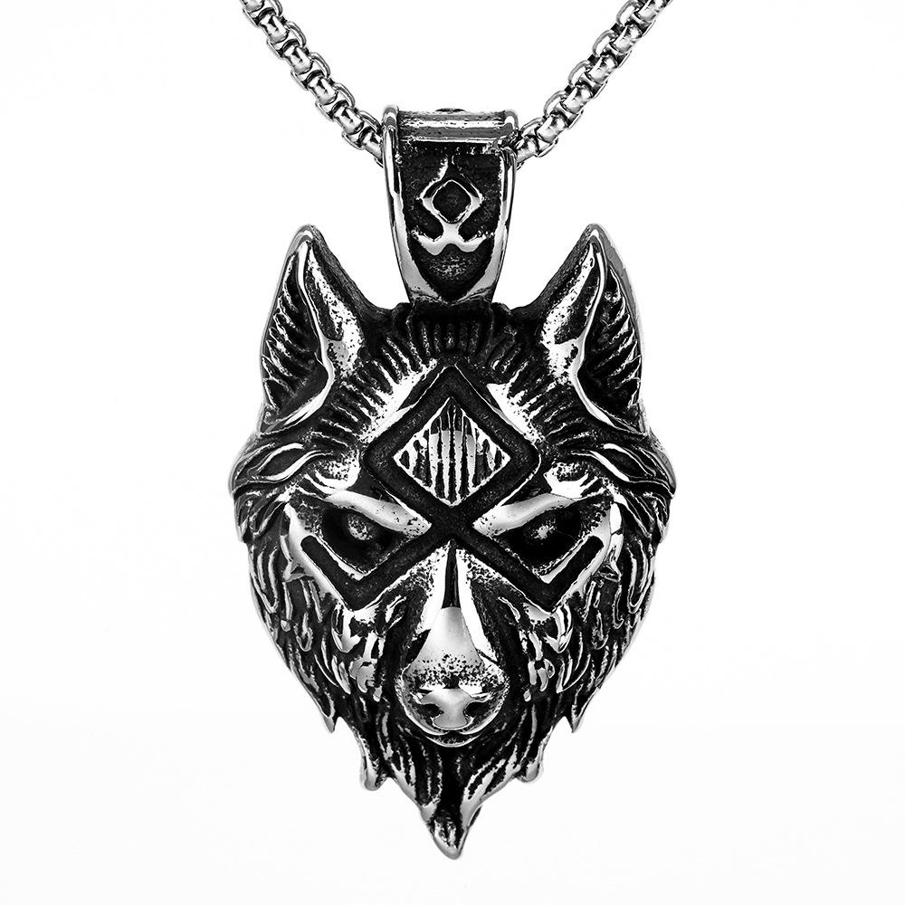 Nordic Stainless Steel Viking Wolf Pendant Necklace
