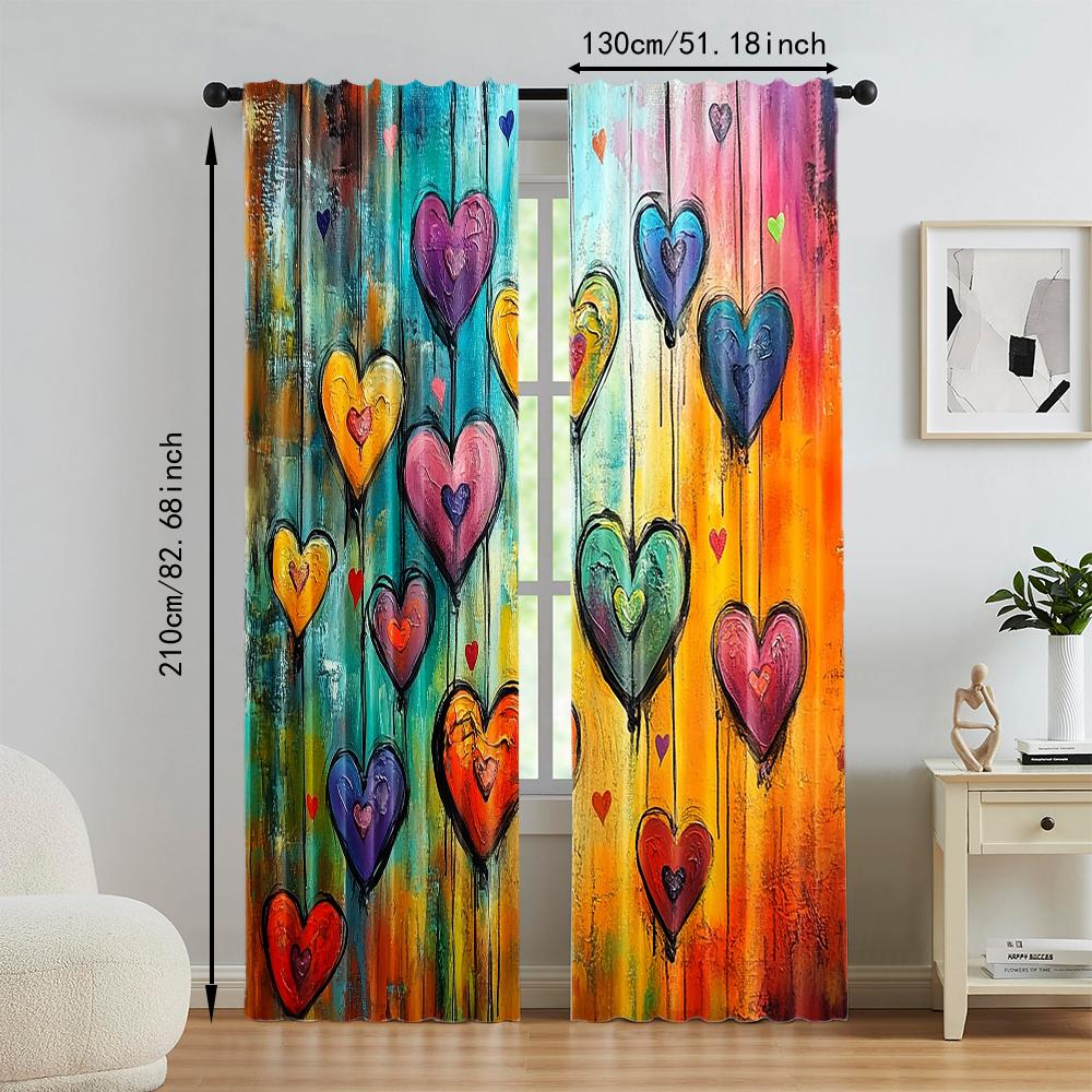 2 pcs   versatile polyester transparent curtains for home decoration Love Graffiti Art Colorful for use in bedrooms and living