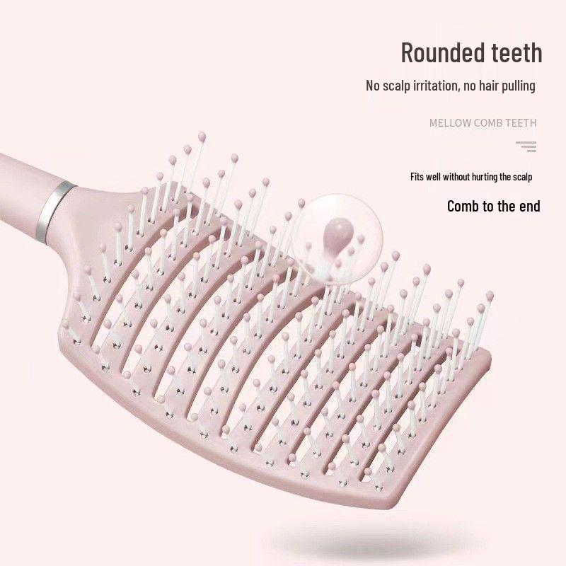 Cherry Blossom Pink Fluffy Curved Skull Rib Comb Brush for Home & Travel