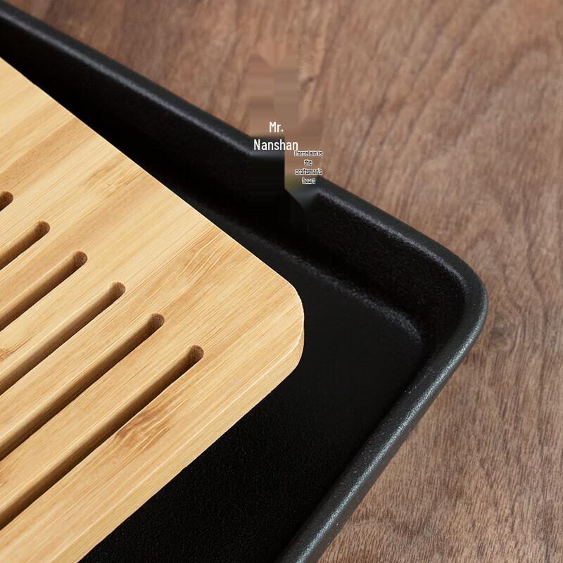 Chinese Ceramic & Bamboo Tea Tray