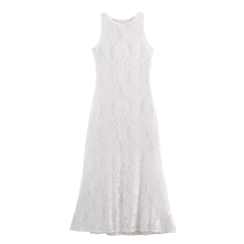 Summer new European and American women's clothing sleeveless off-the-shoulder sexy lace fashion temperament slim-fitting long dress