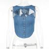 Vintage Blue Denim Hollow Out Sexy Tank Top For Women Fashion Sleeveless Crop Tops Woman Chic Buckle Slim Fit Corset Tanks 30726