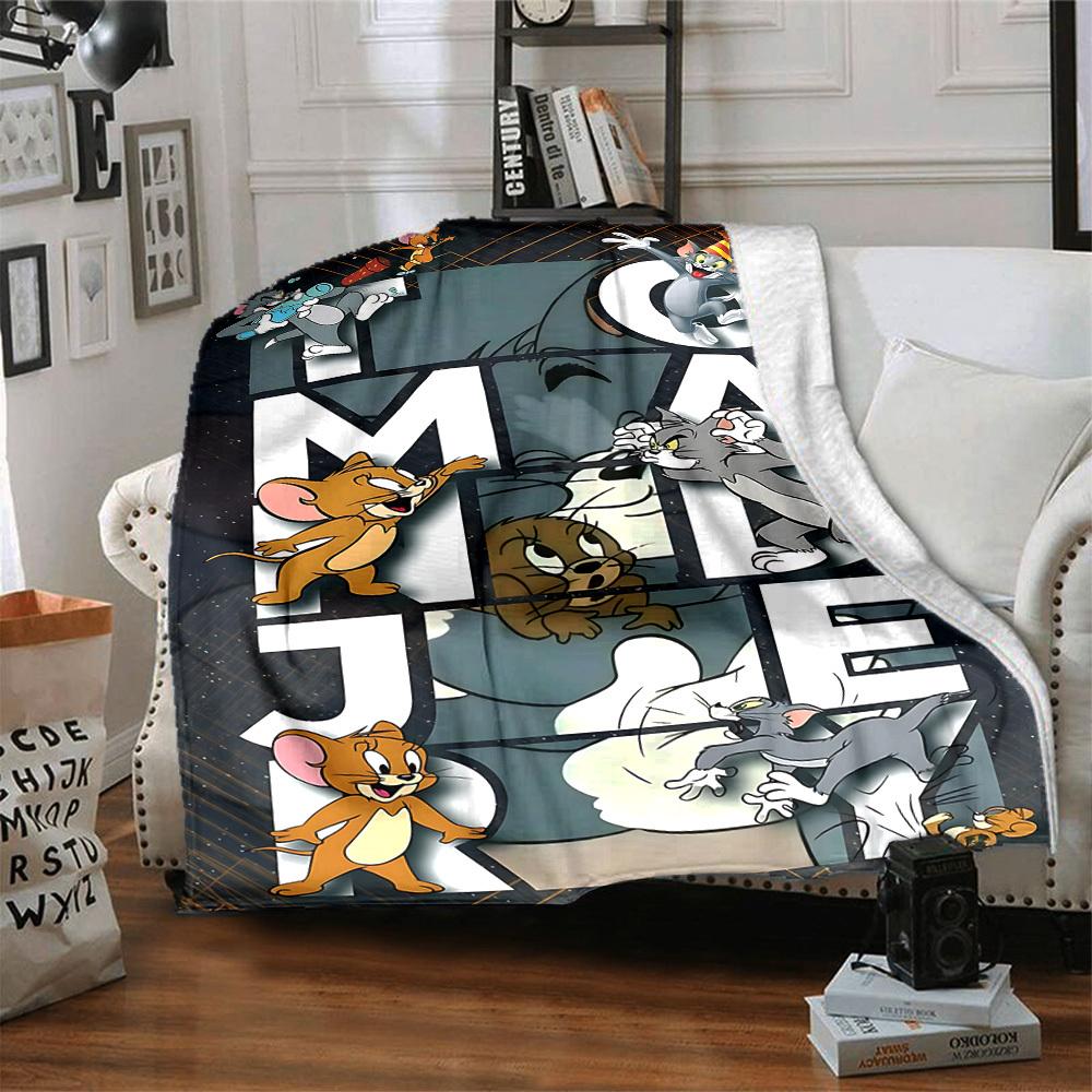 1pc Tom Jerry Flannel Throw Blanket Lightweight Soft Warm All Season Blanket for Sofa, Bed, Travel,L1028038