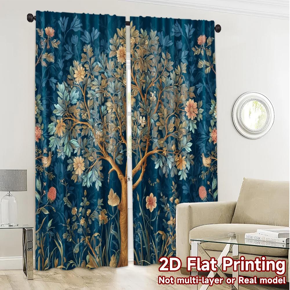 2pcs, 2D FLAT PRINTING Curtains (Without Rod) Floral Harmony(1) Popular Light Filtering Curtains Versatile Polyester Fabric