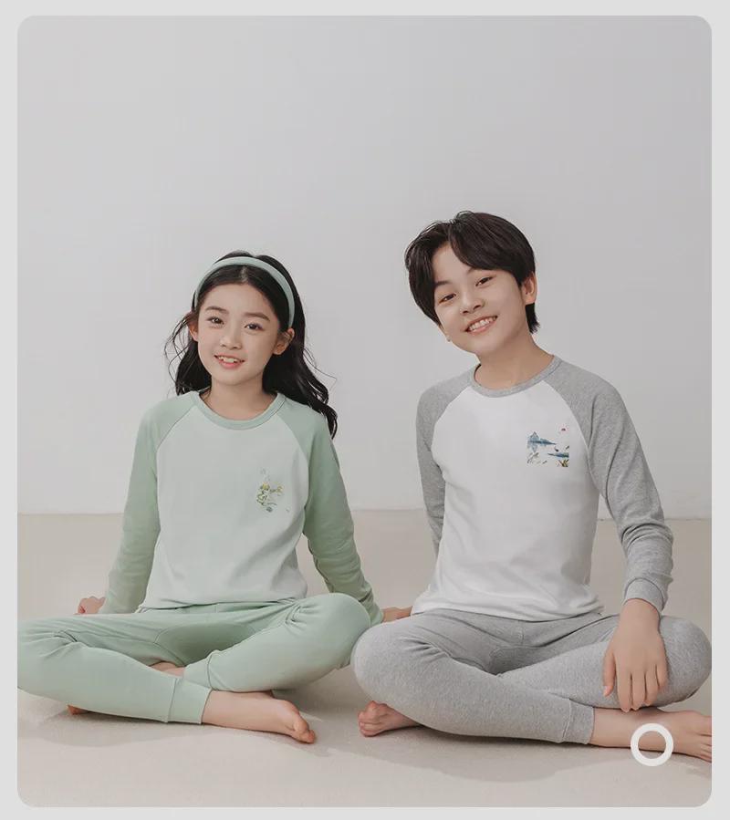 Kinder Unterwäsche Set aus reiner Baumwolle für Herbst und Winter: Jungenpullover & Mädchen Rundhals Mittelhals Bekleidung