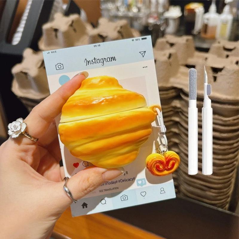 Creative Simulation Croissant Bread Headphone Cover for Apple Airpods 1/2 3 4 Pro/Pro2 Silicone Shockproof Case