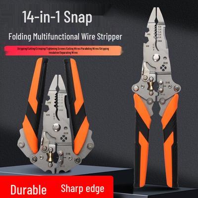 Klappschnalle 14-in-1 Universelle Multifunktions-Abisolierzange: Abisolieren, Trennen, Wickeln, Crimpen, Schneiden für Elektriker.