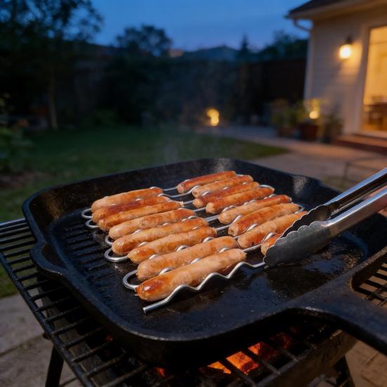 BBQ Sausage Roller Rack Hands-Free Rolling Grill Rack Even Cooking Grill Accessory for BBQ Camping Tailgating Outdoor Use