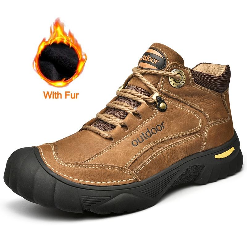 Fashion Luxury Brand Men Winter Outdoor Thick Bottom Sneaker Plush Warm Genuine Leather Walking Shoe Comfort Non-Slip Casual Hiking Shoe