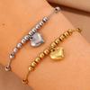 Stainless Steel Gold Color Heart Shape Pendant Bracelets For Women Fashion Metal Smooth Round Beads Ball Bangle Wrist Zircon