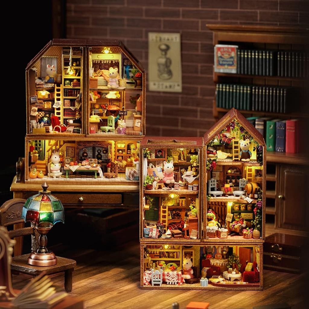 CUTEROOM Wooden Dollhouse DIY Kit for Kids with Miniature Birthday Gift for Interior Decor House Furniture, Girls, (Amy's Style)