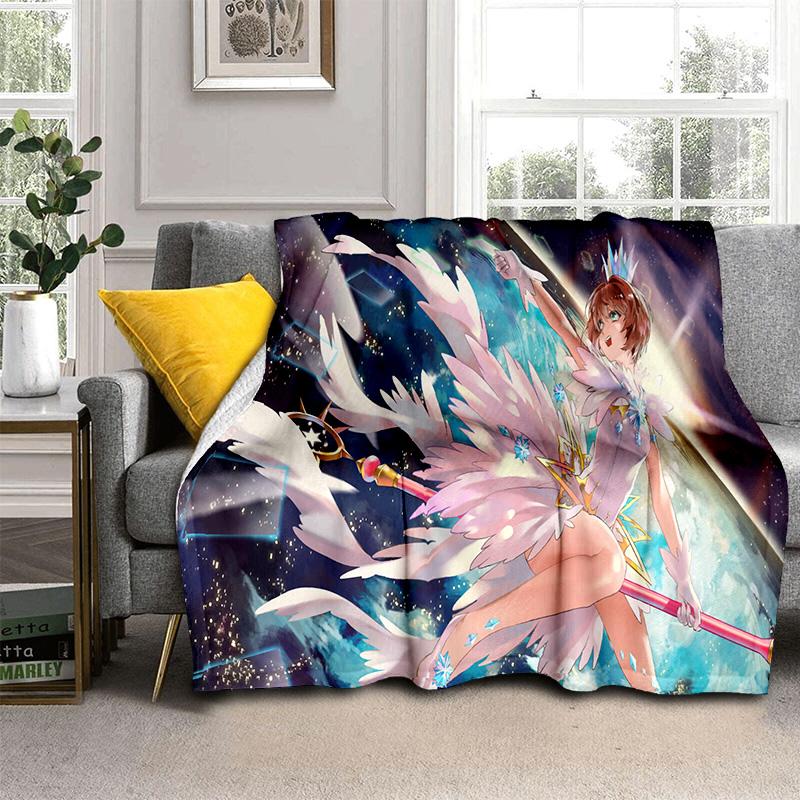 Sakura 3D Cute Card Captor Anime Cartoon Blanket,Soft Throw Blanket for Home Bedroom Bed Sofa Picnic Office Cover Blanket Kids