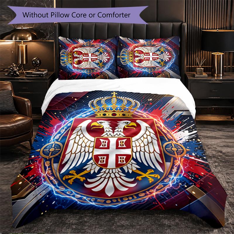 Serbia Pattern 3 Pieces Bedding Set Soft Microfiber Duvet Cover with Pillow Cases for Bedroom