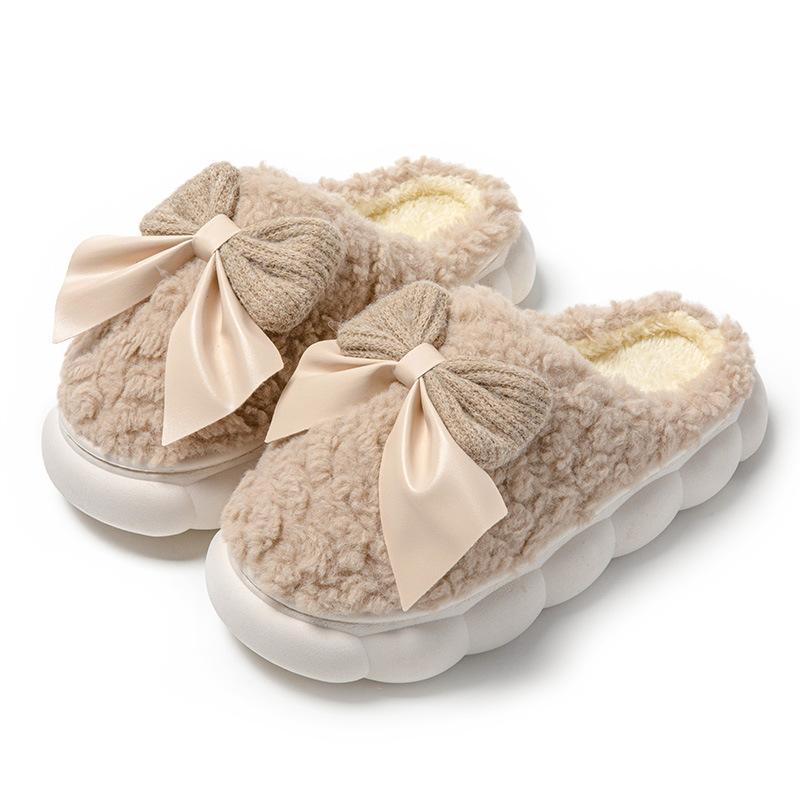Winter Bow  Women Slippers Home Fur Slippers Women Warm Cotton Slippers Cute Cow Indoor Thickening Slippers