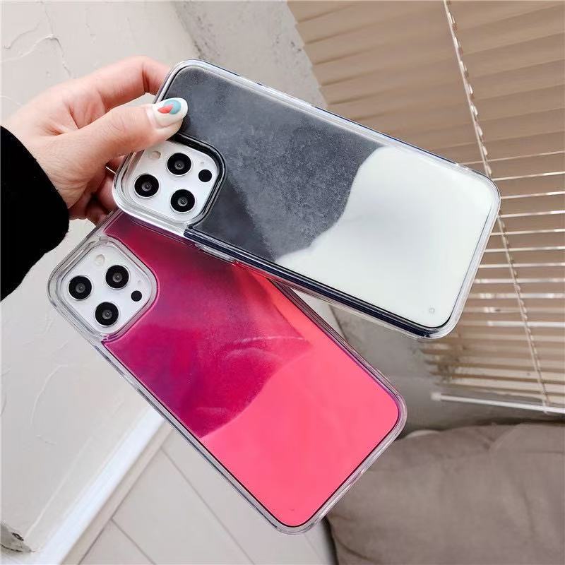 Neon Luminous Sand Liquid Phone Case for iPhone 16 Pro Max, Glow In Dark Gradient Fluorescent Cover